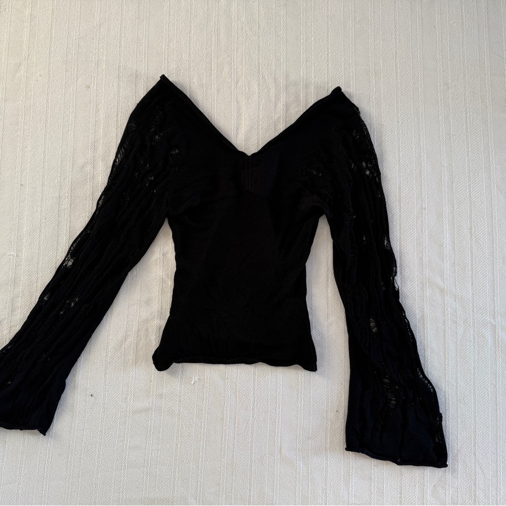 NUDE Black Lace Sleeve Blouse